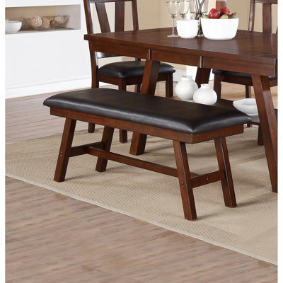 Dark Walnut Finish Wood Framed Back 1Pc Dining Bench Only Breakfast Kitchen Cushion Dark Chocolate Faux Leather Seat