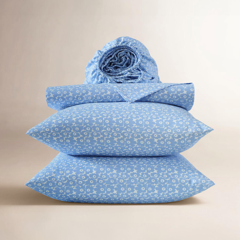 Ensemble de draps légers imprimés en percale de coton Marimekko, Ensemble de draps pour grand lit avec deux taies d