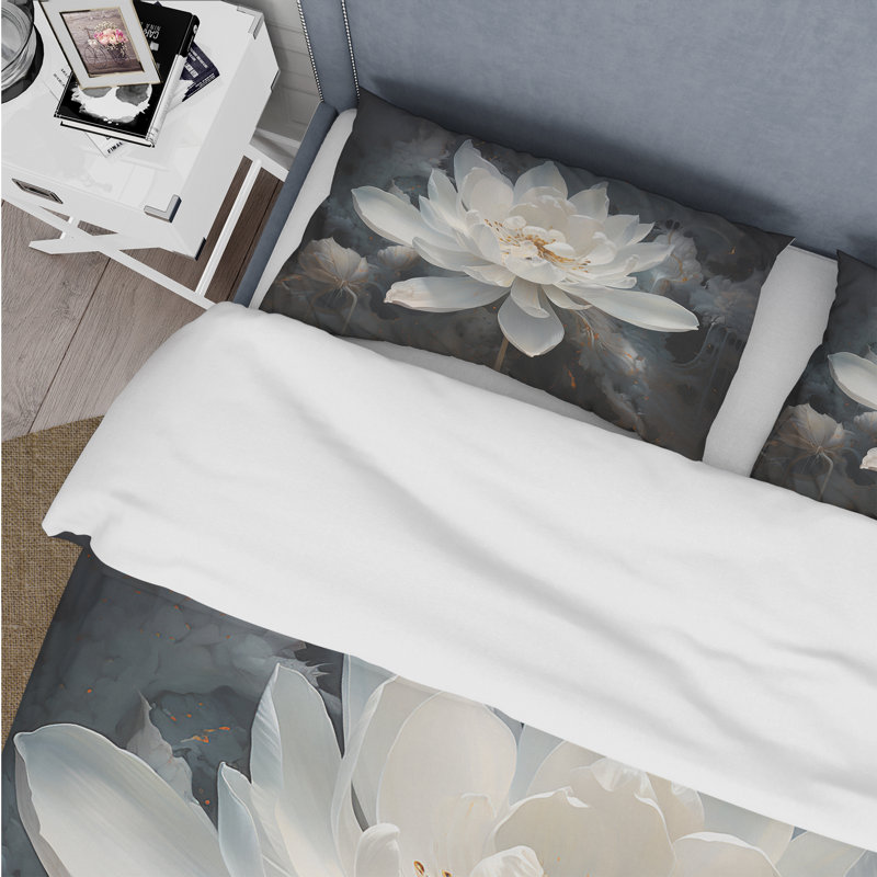 Serenity Blossom Lotus - Ensemble de housse de couette floral - Polyester microfibre