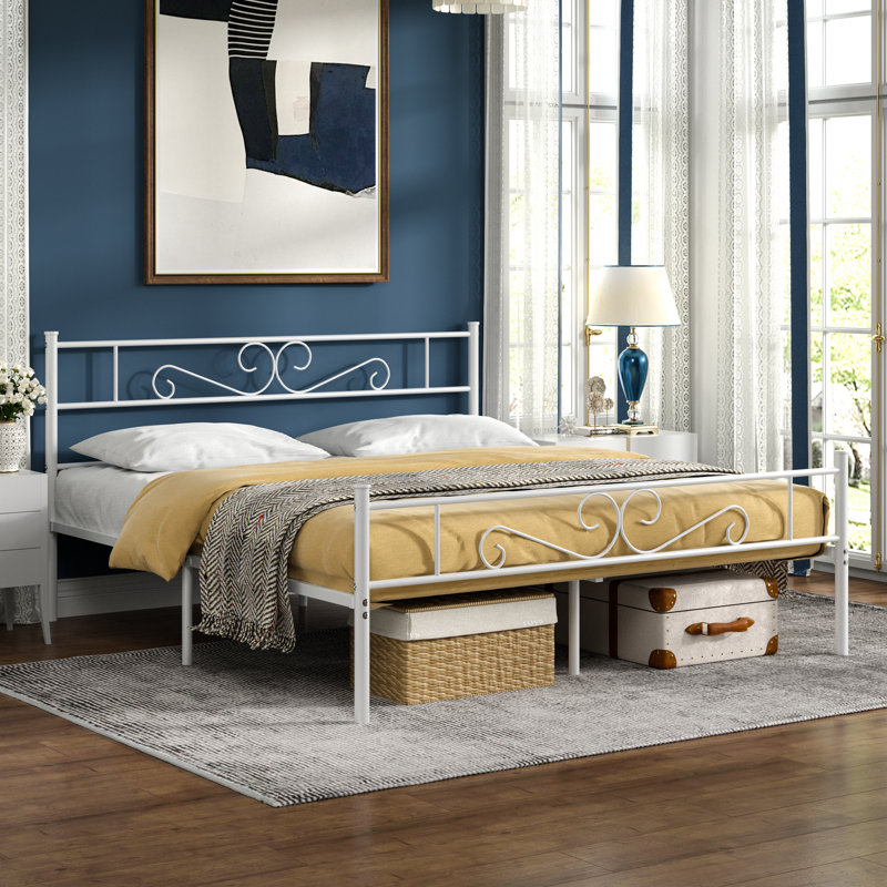 Kempst 14 Inch Queen Size Metal Platform Bed with Headboard and Footboard, Heavy Duty Mattress Foundation with Steel Slats Support, No Box Spring Needed, Under Bed Storage