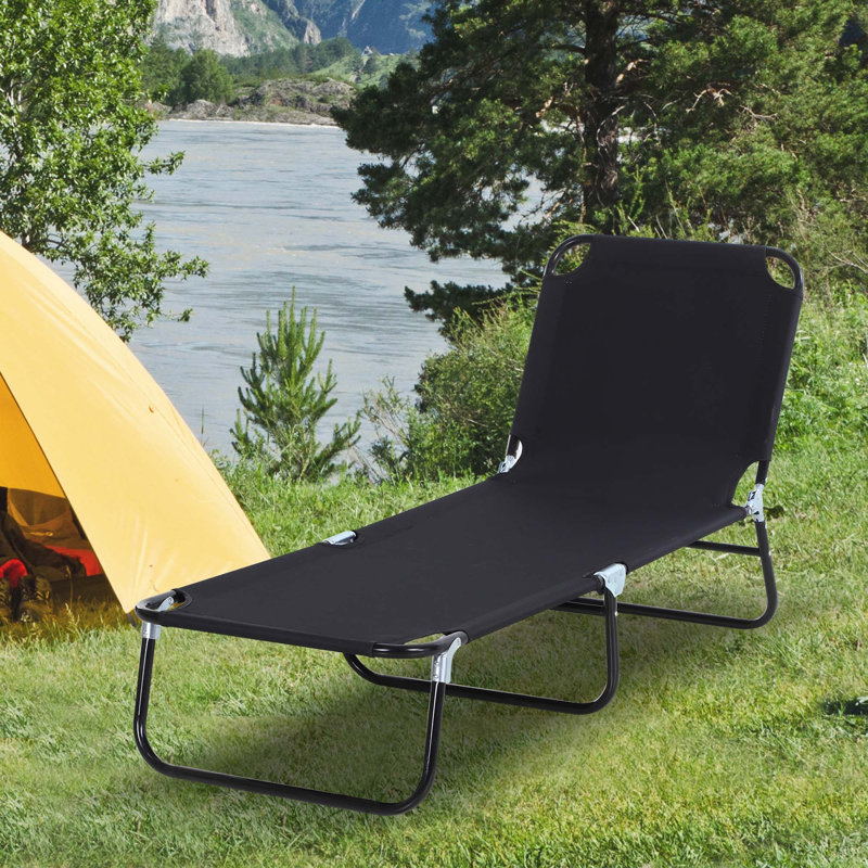 Outsunny Folding Chaise Lounge Pool Chairs, Outdoor Sun Tanning Chairs With 5-Level Reclining Back, 1, Black