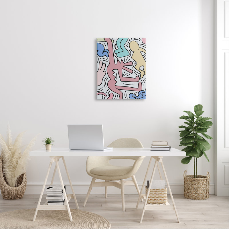 Pop Pop Pastel People Squiggle Lines Design, Plaque murale, L 24 po x H 24 po