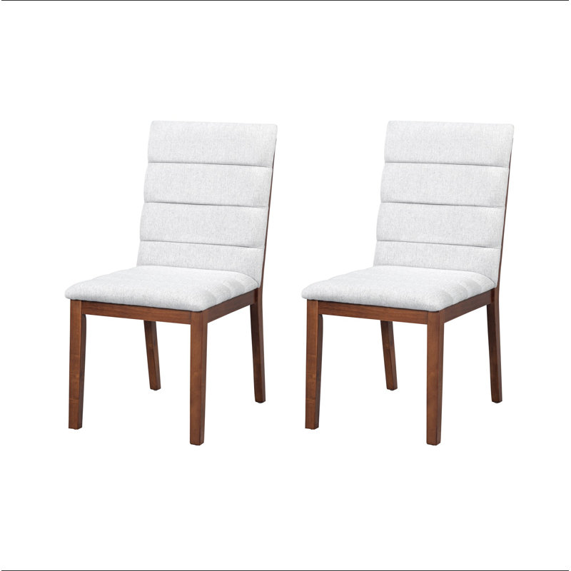 Ensemble de 2 chaises de salle à manger en noyer et capitonnées, Brun, Blanc