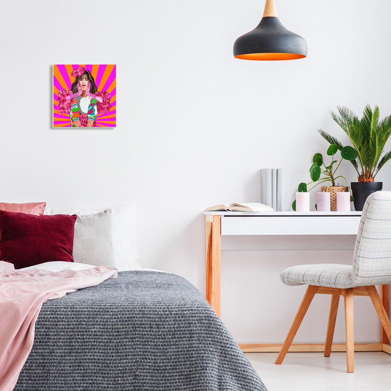 «Camilla» par Lynnda Rakos - Bold Pink Orange Stripes, H 12 po x l 12 po x P 1,5 po, Plaque murale