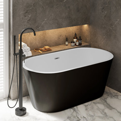 Claire 59.1" L x 31" W Freestanding Soaking Acrylic Bathtub Matte Black with Matte White Interior