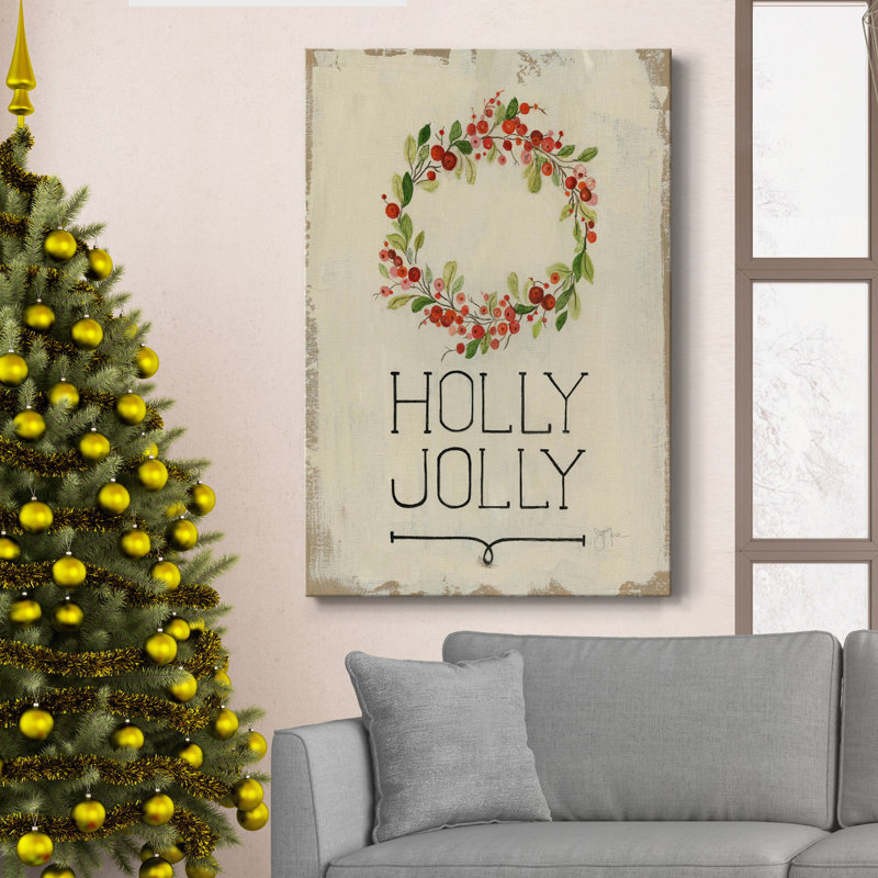 Toile tendue avec châssis de qualité supérieure Holly Jolly - prête à être accrochée, H 60 po x l 40 po x P 1 po