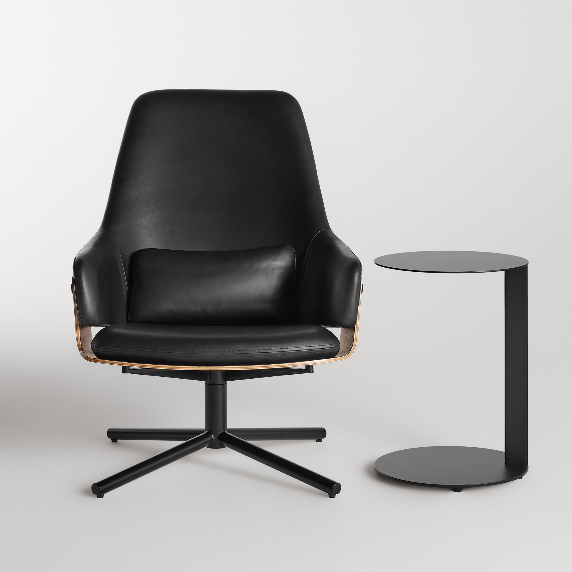 Lock Upholstered Swivel Accent Chair, Onyx Leather, Black
