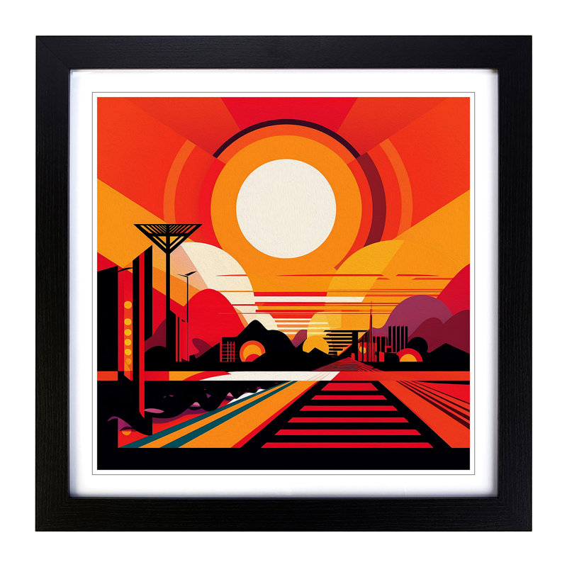Japanese Sunset Constructivism - Single Picture Frame Print on Wood, Black