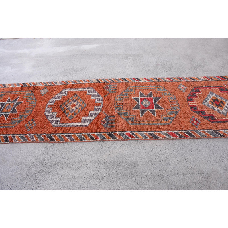 Vintage Wool Patchwork Runner, 33.9x136.2 Inch Orange Rug