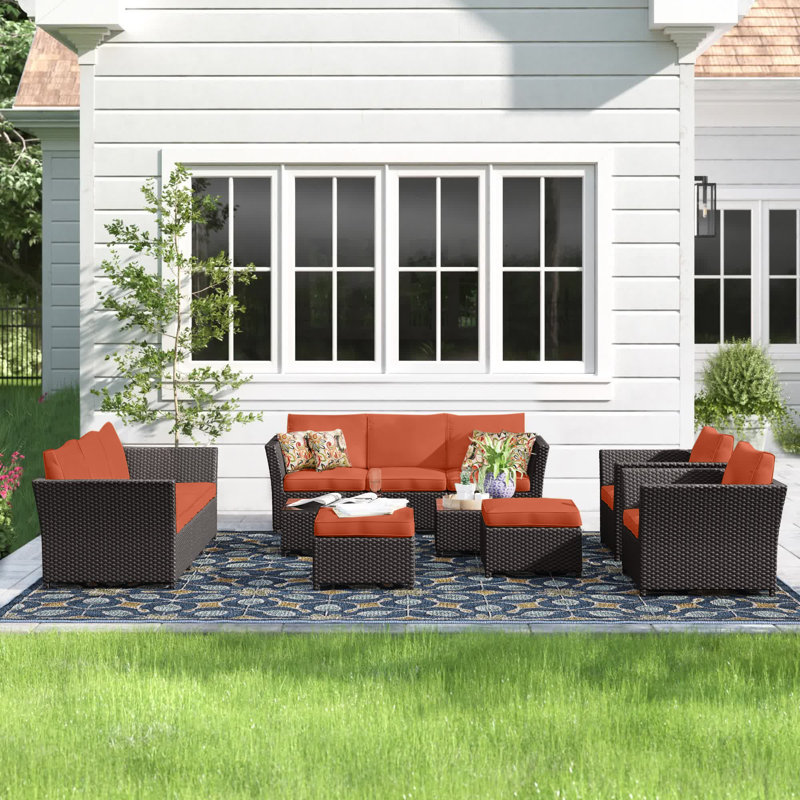 Ensemble de conversation modulaire de patio avec coussins 12 pièces, Orange