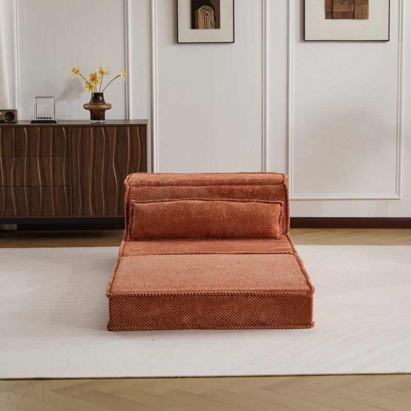 Canapé à compression Mahjong, canapé-lit convertible au sol, canapé modulaire modulaire désossé Diy, aucun assemblage requis, tissu polaire circulaire, canapé simple surdimensionné avec 1 coussin, orange