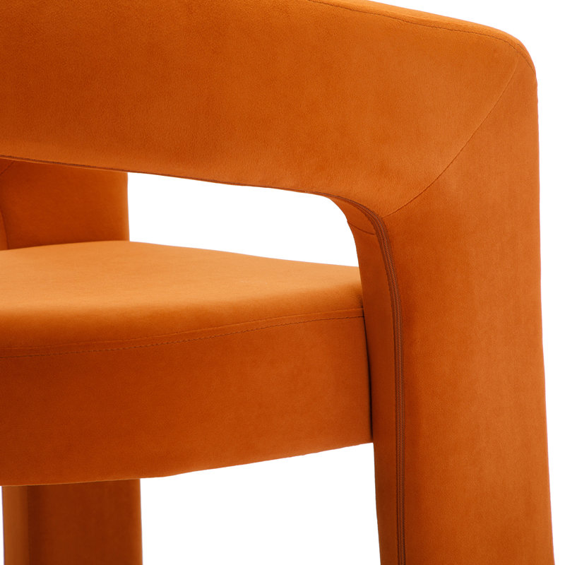 Modern Upholstered Barrel Dining Chairs, Orange Velvet