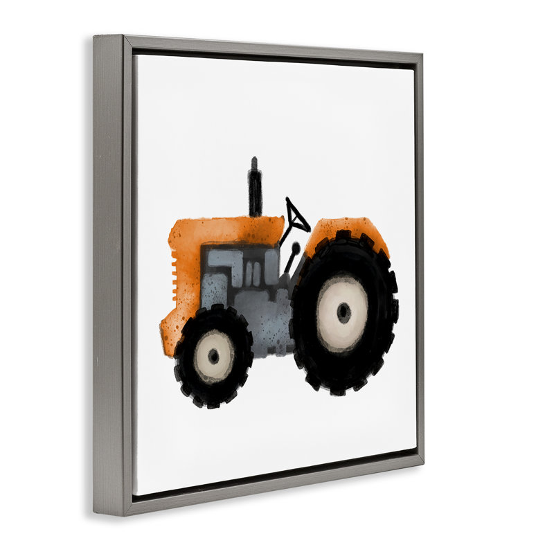 "Farm Tractor", encadrée par Elizabeth Medley, Cadre flottant gris lustré, H 18 po x l 18 po
