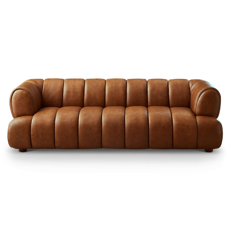 Bryani 90.2'' Genuine Leather Round Arm Sofa