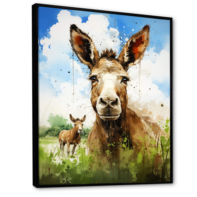 Portrait d'âne, charme campagnard III - âne, art mural, Cadre flottant noir, H 32 po x l 16 po x P 1 po