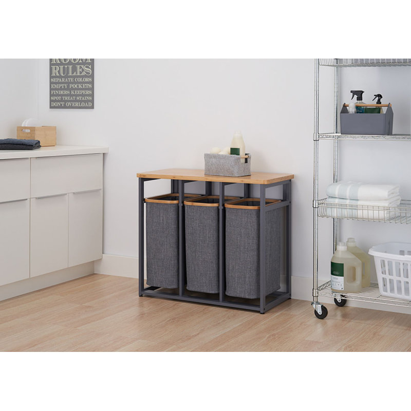 Dark Gray Bamboo Frame Collapsible Laundry Sorter