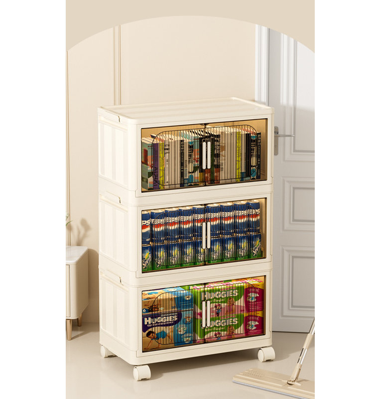 3-layer collapsible storage bins with magnetic doors,plastic lockers with wheels