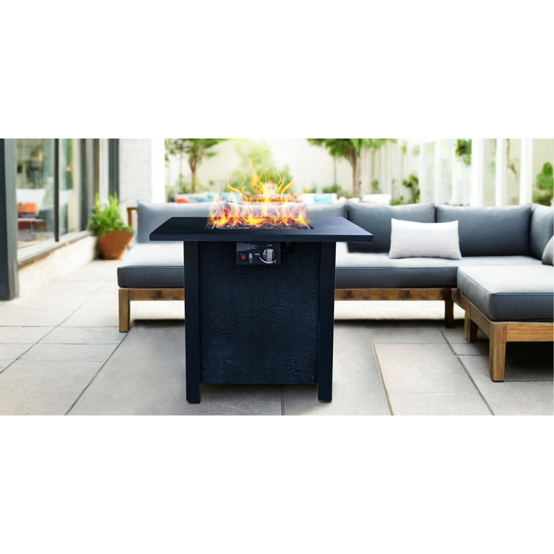 Outdoor Patio Propane Gas Fire Pit Table - 50,000 BTU High-Temperature-Resistant Carving Process For Environmentally Friendly Materials With The Effect Of Rattan Weaving Grain