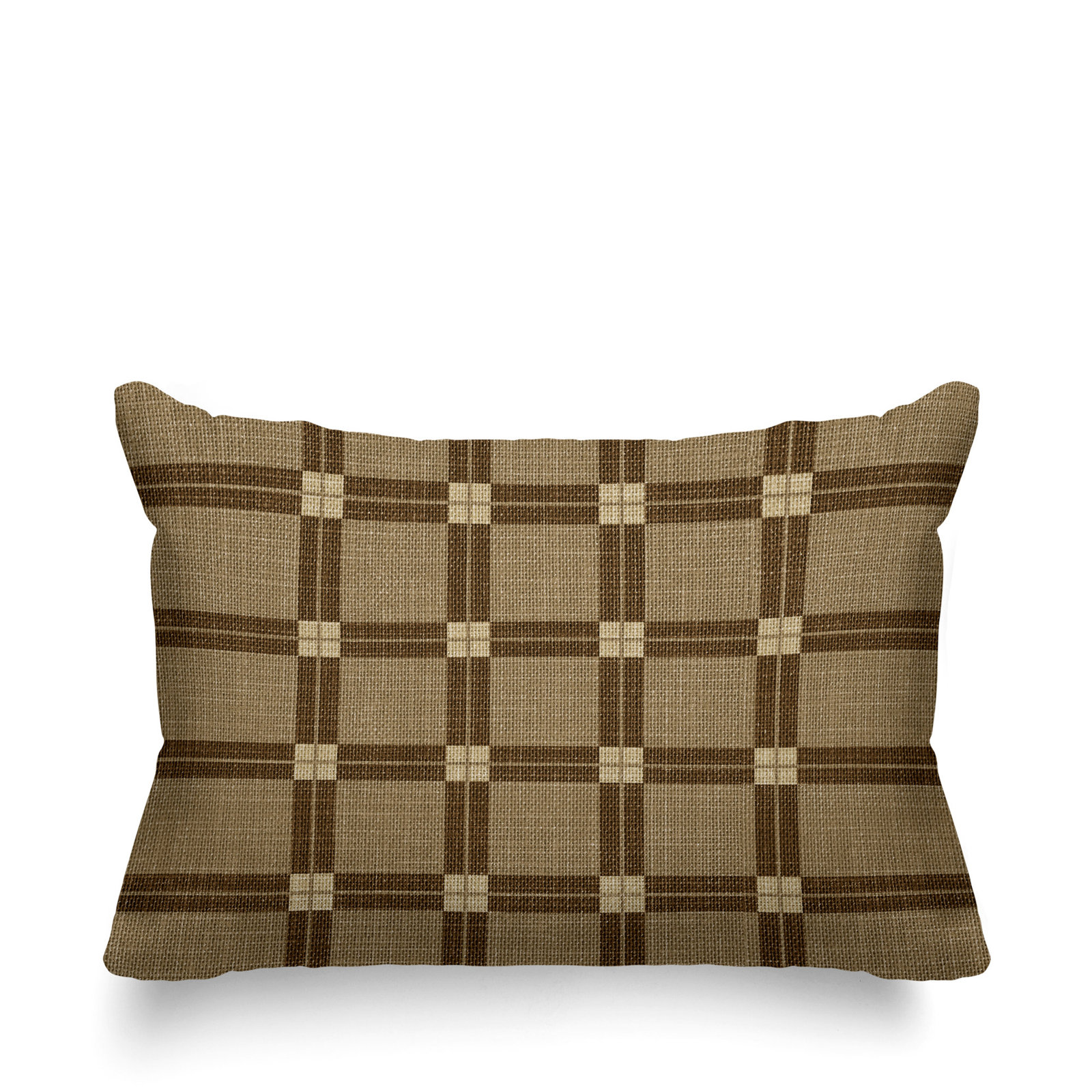 Plaid Indoor/Outdoor Lumbar Throw Pillow, Beige, 14"H x 20"W