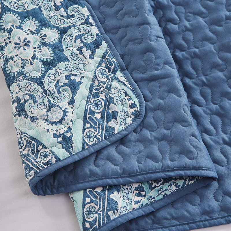 Geometric Shapes Quilt, Blue/White