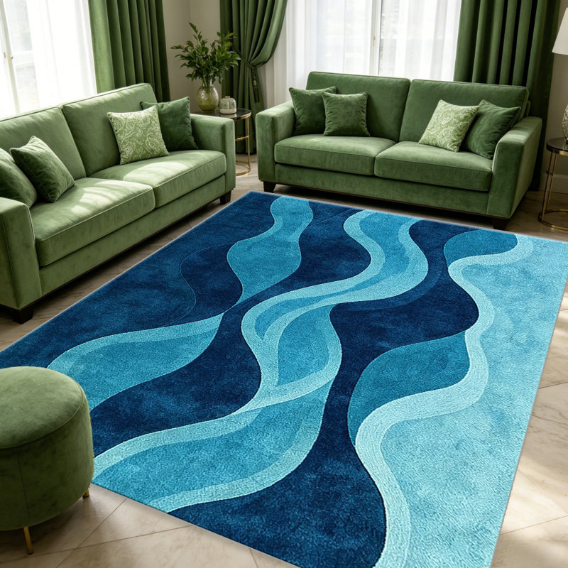 Blue Abstract Wave area rugs for Living Room, Soft and Comfortable, Suitable for all seasons, easy to maintain, machine washable Indoor floor mat, Under Table Farmhouse suitable for Bedroom, Dining Room, Study, Patio, Balcony, Home Decor