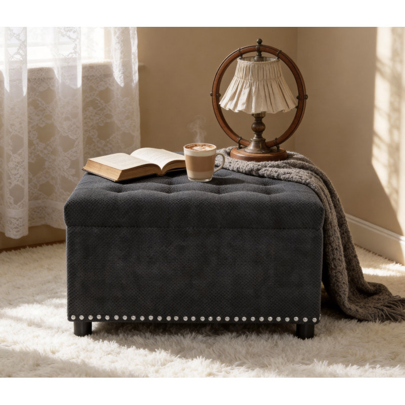 Storage Ottoman, Tufted Footstool, Nailhead Trim Ottoman, Square Storage Ottoman, Upholstered Coffee Table, Bedroom Storage, Living Room Accent