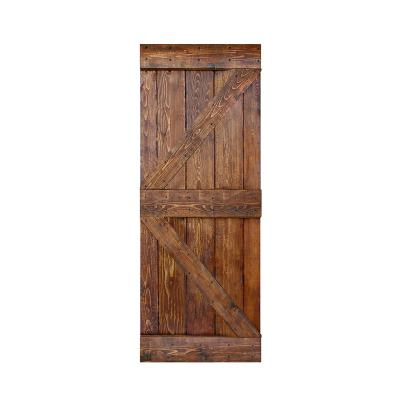 Porte de grange coulissante en bois massif de style K sans trousse de quincaillerie (dalle de porte seulement) - Assemblage requis