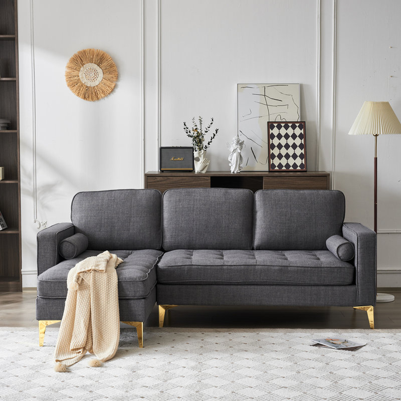 Upholstered 85.83'' Sofa & Chaise, Gray 100% Linen