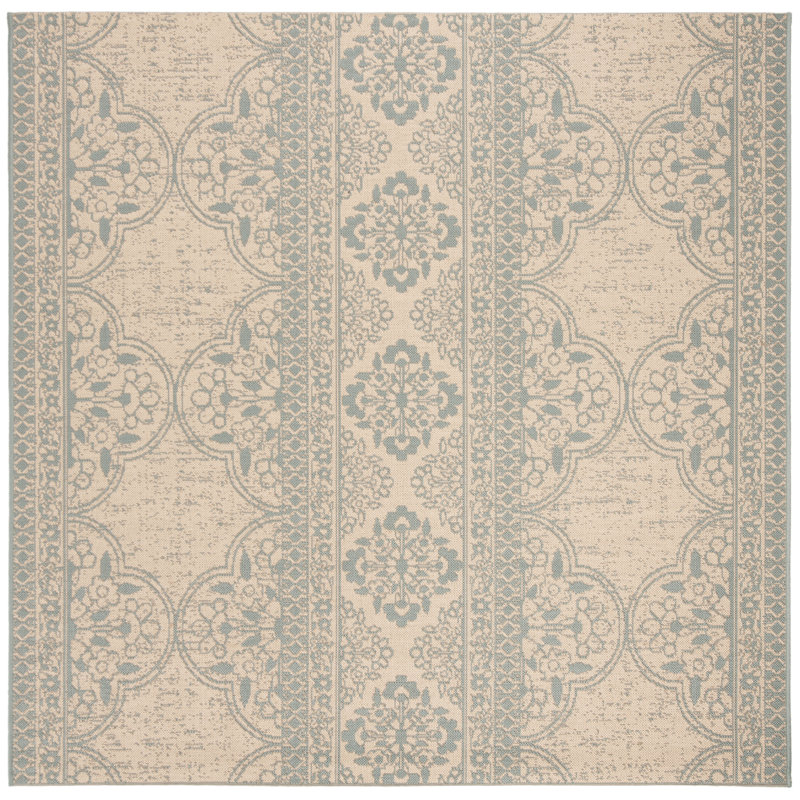 Danya Aqua/Cream Indoor/Outdoor Area Rug, Square 4'
