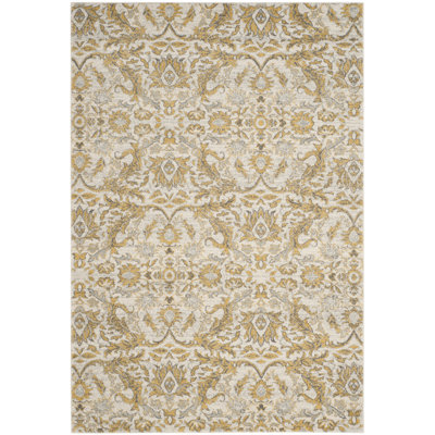 Adie Damask Ivory/Gold Area Rug