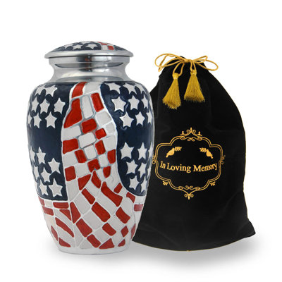 Urne de crémation Alcott Hill® pour cendres patriotiques et anciennes pour adultes, sépultures funéraires faites à la main avec sac de velours pour faciliter la conservation et le transport [Drapeau américain]