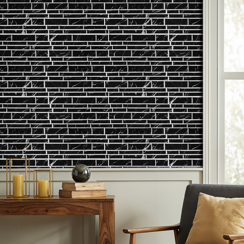 20Pcs Self-Adhesive Wall Tile Stickers with Marble Effect, Black