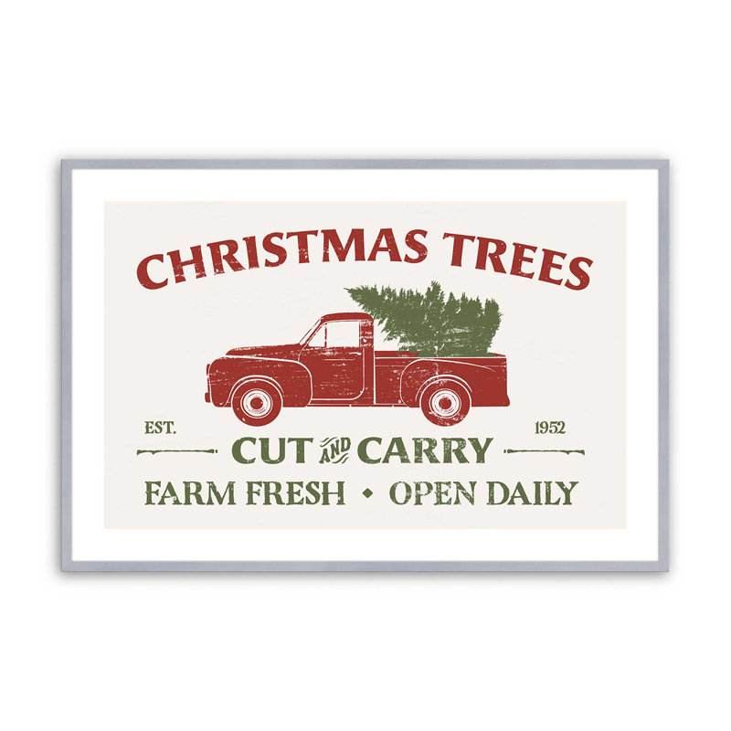 «Farm Fresh Christmas Trees», impression roulée, Cadre simple en chrome poli poli, H 9,25 po x l 11,25 po x P 1,25 po