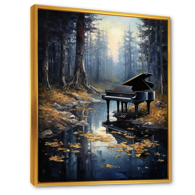 " Piano Forest Reflection ", 32" H x 24" W x 1" D, Gold Floater Framed