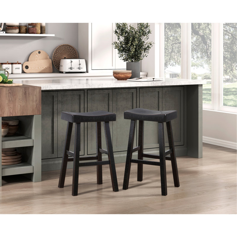 De 2 tabourets de bar transitionnels, en bois massif, noir, 250 lb, avec 2 poids en bois d'hévéa, transitionnel, 30,5 po de hauteur, charge