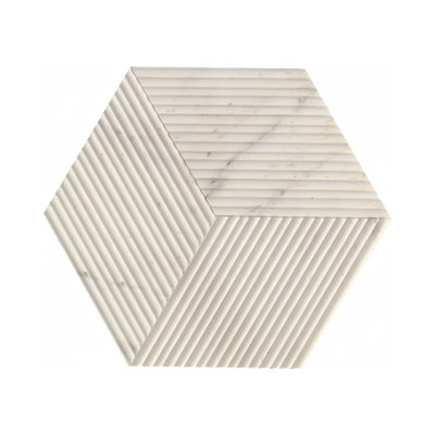 Hexagon Marble Tile, White Marble, Natural Marble, For Wall, OL Textured Finished, 3D Fluted Marble, Natural Stone, Genuine Marble, Real Marble, 1 Box 12 Pcs