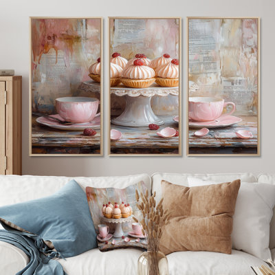 Pink And Red Cupcakes On Madeleine Cake Stand - Food Wall Art Print Set