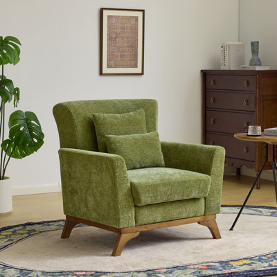 Mid-Century Modern Chenille Accent Arm Chair Lounge Chair Single Sofa with Solid Wood Base Frame