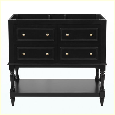 Meuble-lavabo sur pied 36 po avec 4 tiroirs, armoire de rangement en bois massif, noir