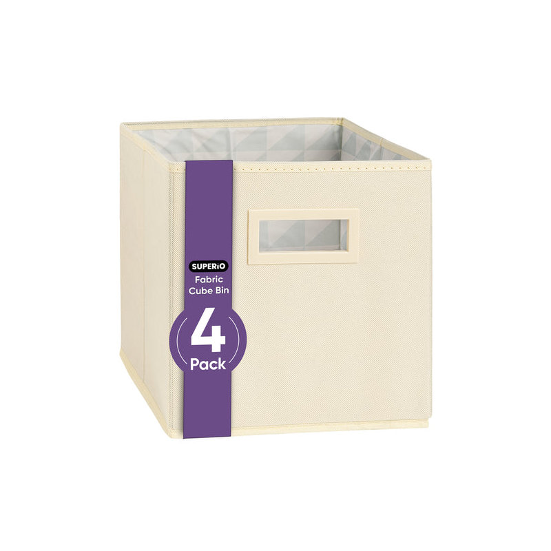 Boîte de rangement pliable en tissu, solution de rangement pliable et compacte, paquet de 4, par Superio, Beige
