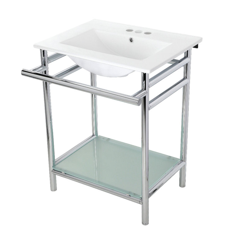 Ceramic Rectangular Console Bathroom Sink with Overflow