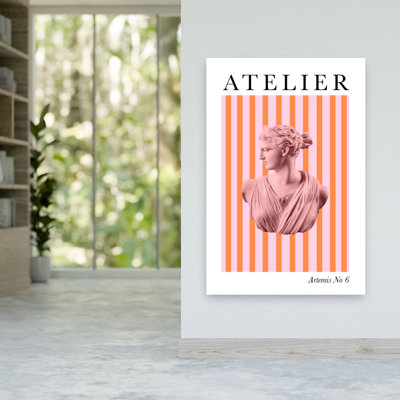 Artemis Pink Striped Bust Classic Contemporary Elegant Portrait Wall Art Print by Talitha McQueen - Wrapped Canvas Print