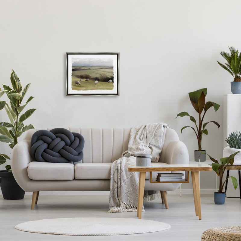 Gray Floater Framed Canvas Wall Art with Grazing Sheep