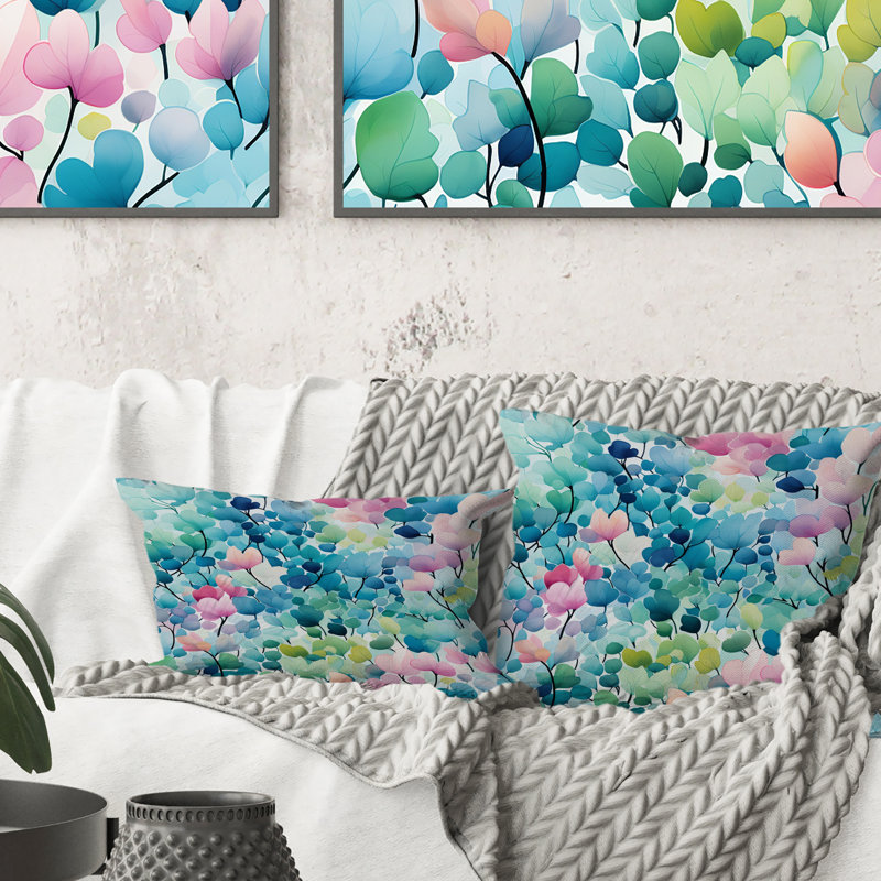 Aquarelle excentricité rose et bleu II - coussin imprimé
