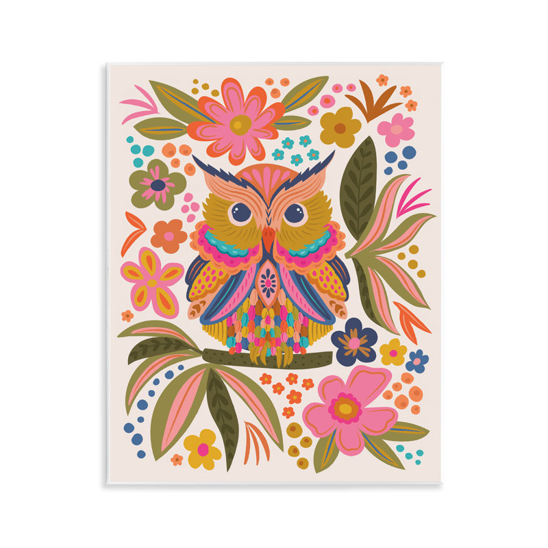 Art mural éclectique, hibou et fleurs par Lisa Perry White