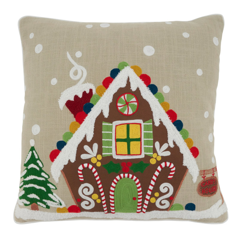 Ariadne Gingerbread House Holiday Square Cotton Pillow Cover & Insert, Pillow Cover Only - No Insert
