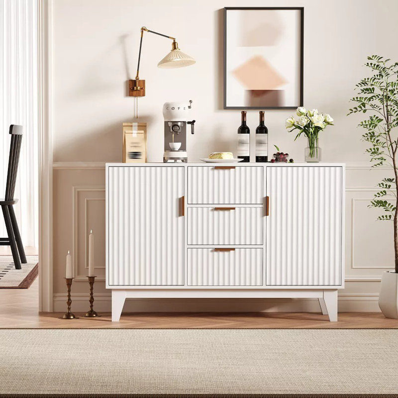Buffet cannelé avec rangement, armoire à café moderne avec 3 tiroirs, console en bois pour la salle à manger, la cuisine, le salon, le couloir