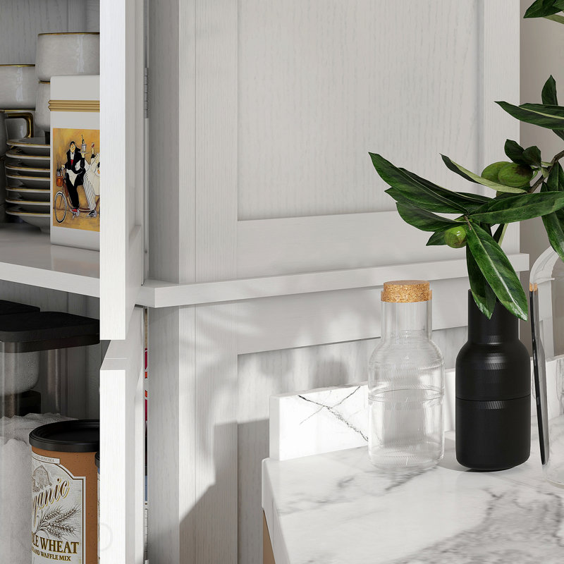 Armoire de cuisine autoportante avec 4 portes pour la salle à manger - grain de bois blanc