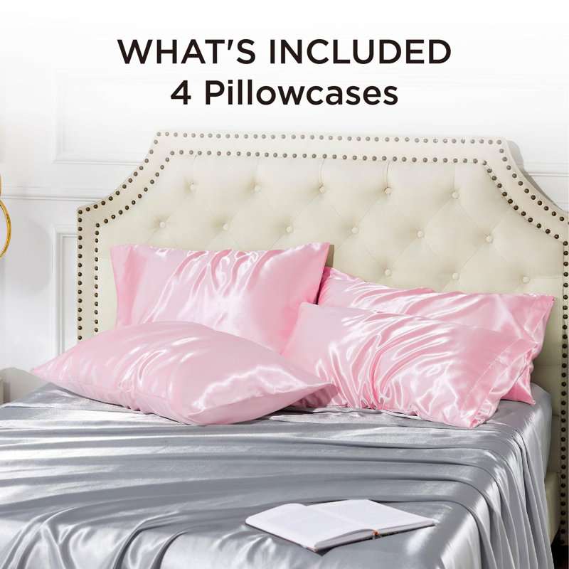 Ensemble de 2 taies d'oreiller en satin, 300 fils au pouce, GentleSoft ™, Rose, Taie d’oreiller standard 