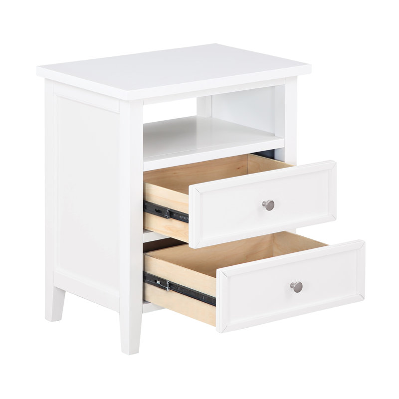 Table de chevet 2 tiroirs Weston White, Blanc